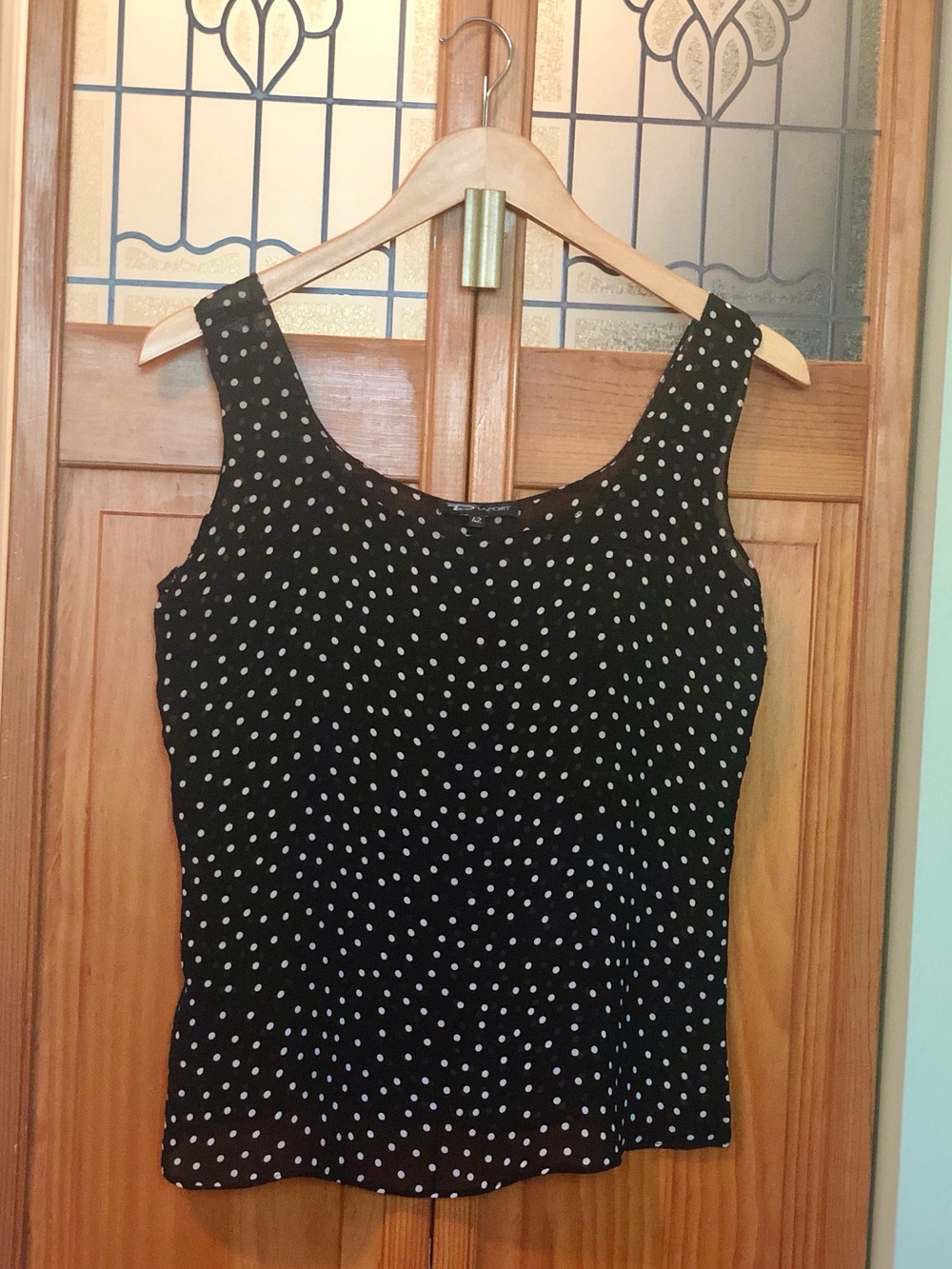 Women's Black Polka Dot Scoop Neck Tank Top